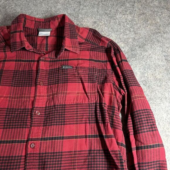 Columbia Flannel Shirt Mens Large Buffalo Plaid Red Black Button Down Outdoor - Picture 2 of 7
